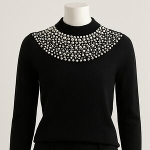 Black Sweater with Pearl Embellishments